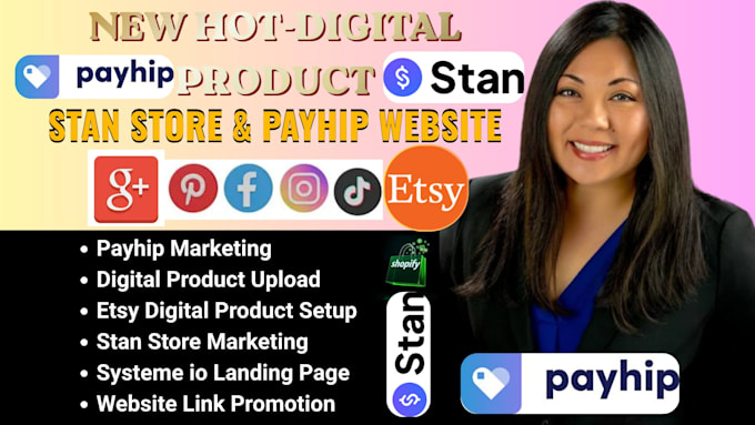 setup stan store digital product stan store marketing, design a payhip website
