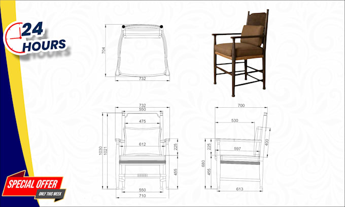 create cad technical drawings for furniture