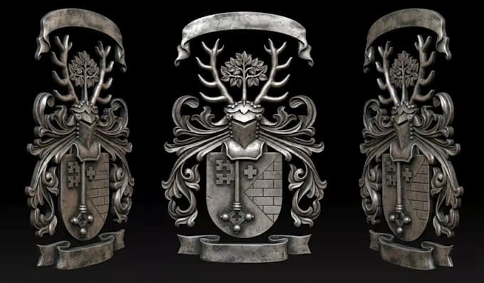 sculpt baroque style emblem,rococo detailing,crest or badge cnc design,stl,gcode