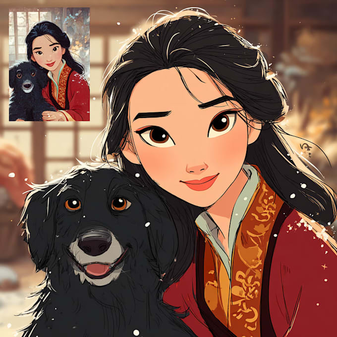 draw pet portrait into cartoon disney