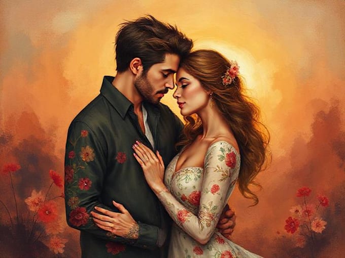 paint a romantic couple portrait in unique style