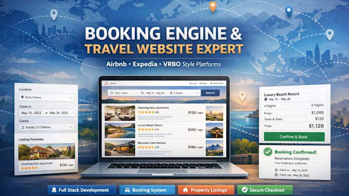 clone airbnb expedia booking com vrbo booking engine full stack web development