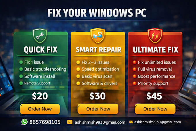 fix windows 10 ,11 issues ,slow pc,software error remotely