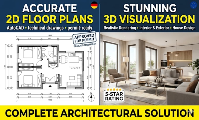 do professional 2d floor plan, architectural drawing and 3d rendering