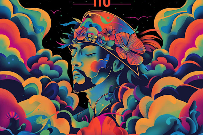 create colorful psychedelic and trippy style illustration
