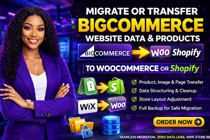 migrate, transfer bigcommerce website data, products to woocommerce or shopify