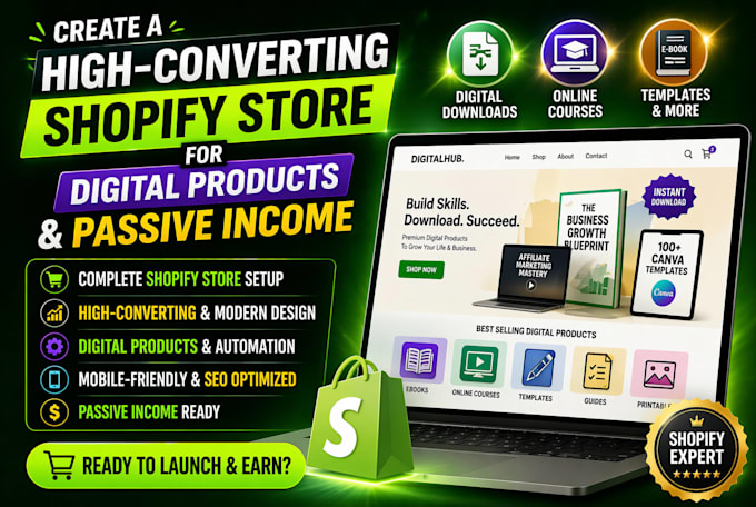 create a high converting shopify store for digital products passive income