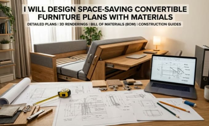 design space saving convertible furniture plan with materials