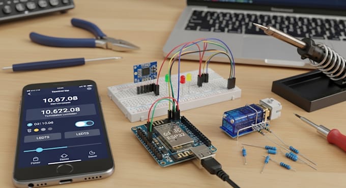 develop arduino, esp32 iot projects with hardware and mobile app