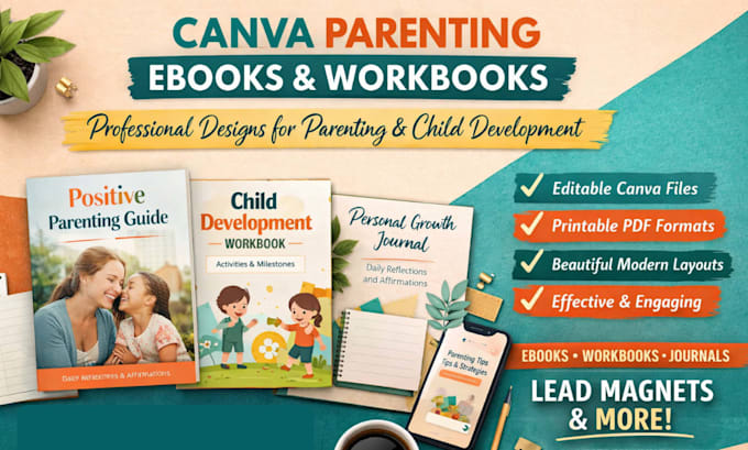 canva parenting ebook, child development workbook, tips, personal growth journal