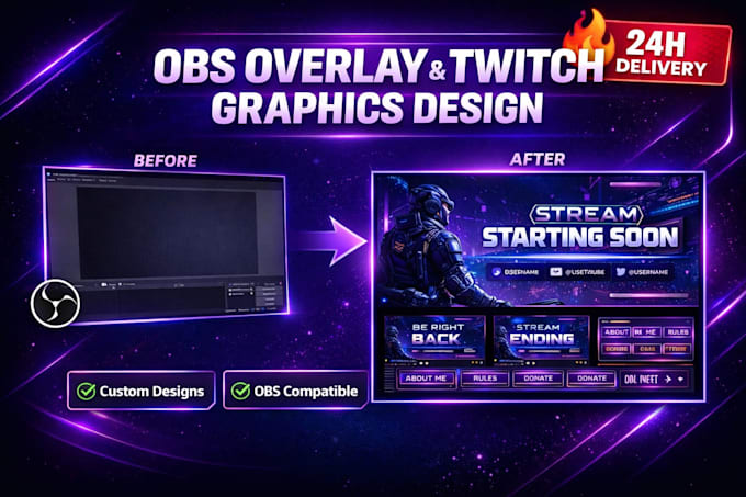 design obs overlays, stream scenes and twitch graphics