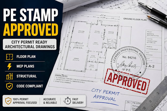 do pe stamp architectural drawing for city permit floor plan mep review