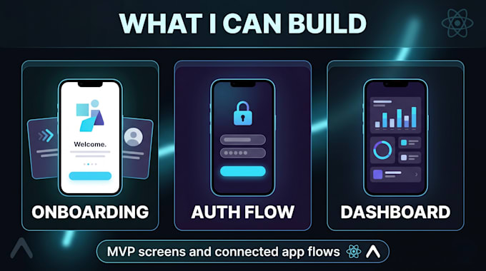 build react native or expo mvp screens and feature flows