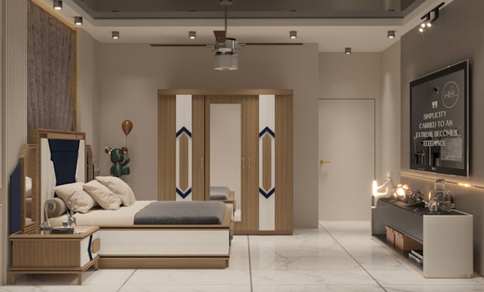 create interior design for small bedroom with space saving 3d rendering