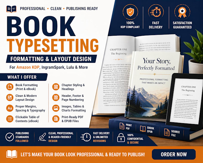 do professional book formatting, layout design and typesetting for kdp and print