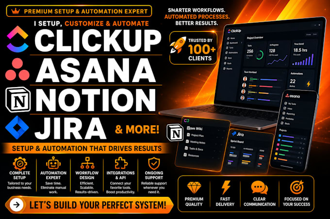 set up and automate asana, clickup, jira, or notion workspace for productivity