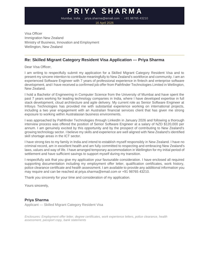 write a professional visa application letter