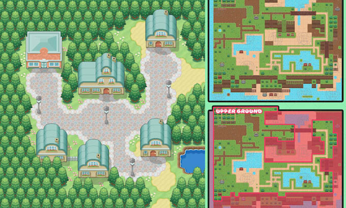 create top down pokemon style pixel art tilesets, tilemap, and rpg and rom hack