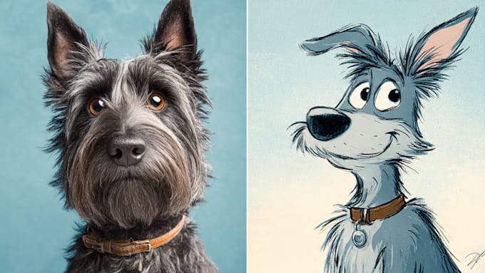 draw pet portrait into cartoon disney