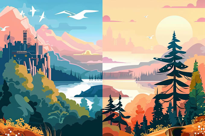 draw a flat vector landscape illustration