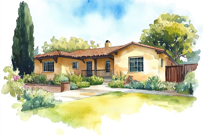 do an watercolor house portrait