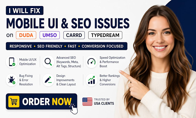 fix mobile UI and SEO issues on duda umso carrd zyro typedream website