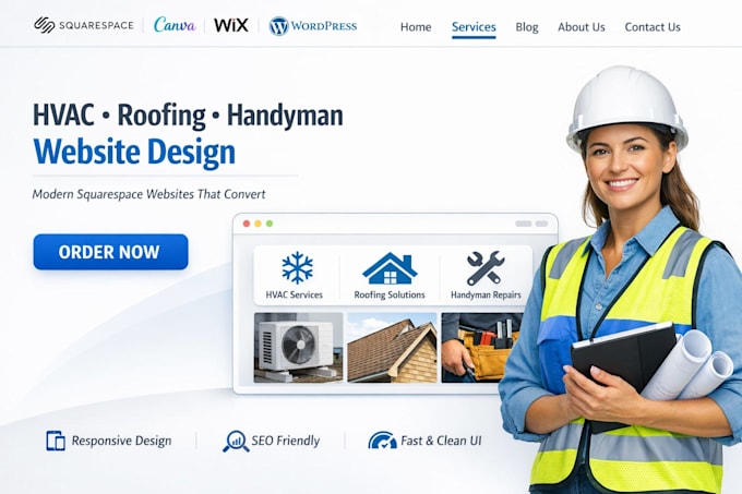 squarespace hvac installation roofing handyman repair website design redesign