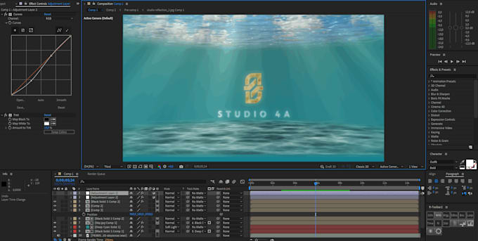create a premium 3d underwater logo animation with cinematic effects