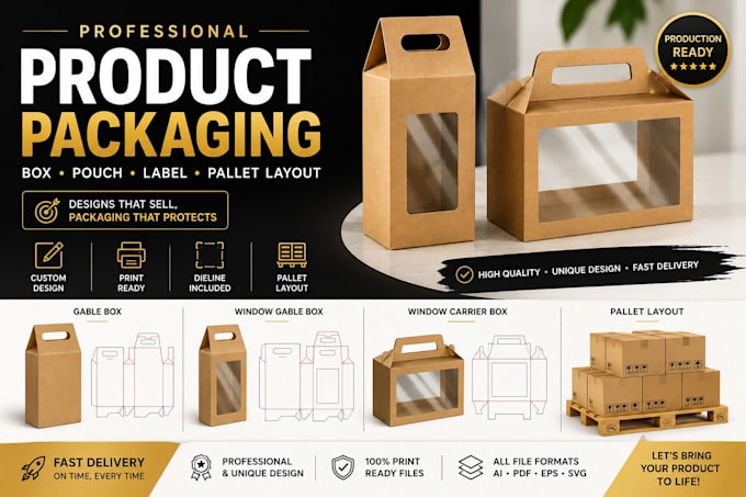 design professional product packaging, box and pallet layout