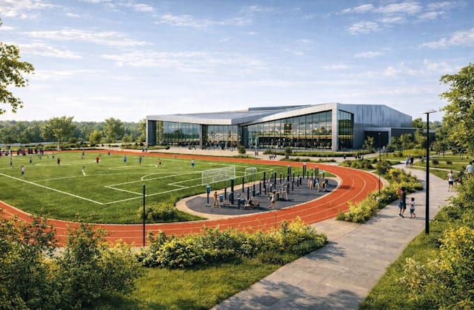 style your sport complex and facilities, stadiums, gym with 3d rendering