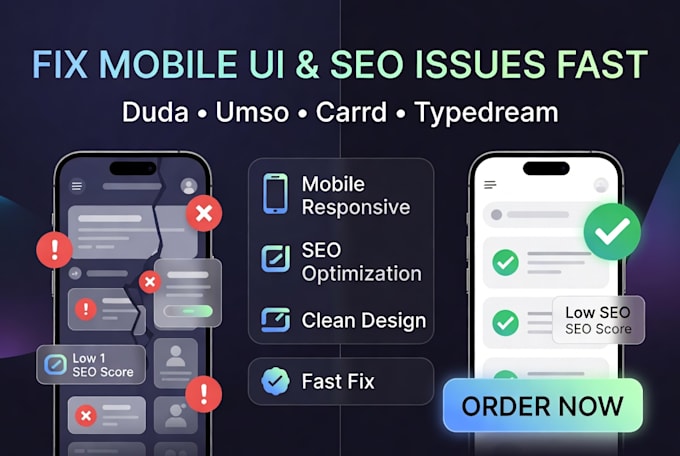 fix mobile UI and SEO issues on duda umso carrd typedream website