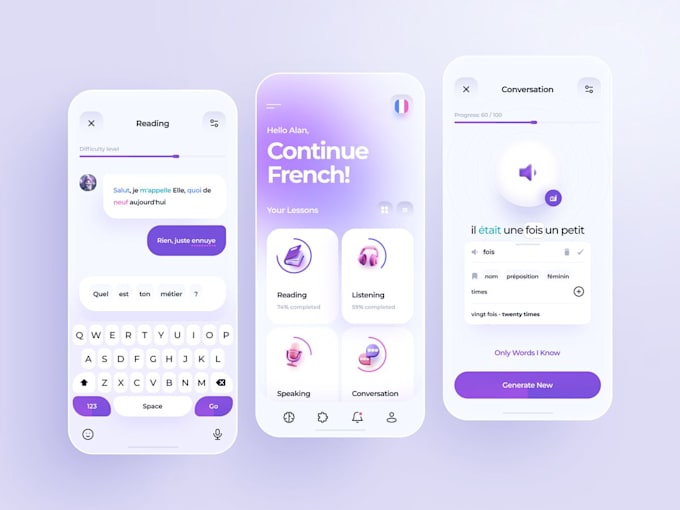 create language learning and translator app, elearning app, speech to text app