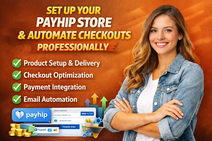 set up payhip  products checkout  and automation professionally
