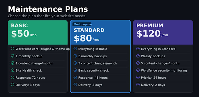 provide monthly wordpress website maintenance and support