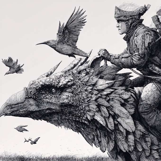 create free hand illustration fantasy with pen and ink