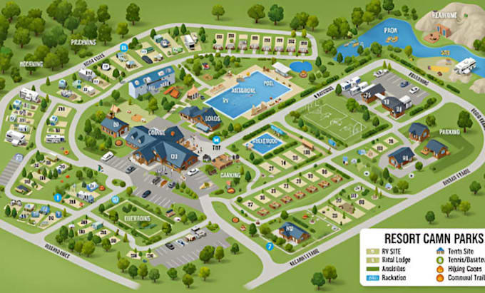 create site plan, rv park, vector map, campground, event map, parking lot