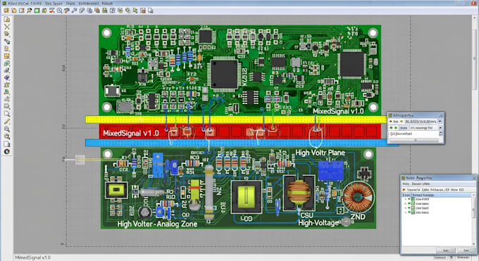 design compactable mixed signal 4 layer high and low voltage board pcb in kicad