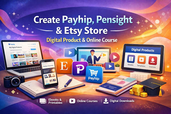 create payhip store website  pensight etsy store digital products online caurse