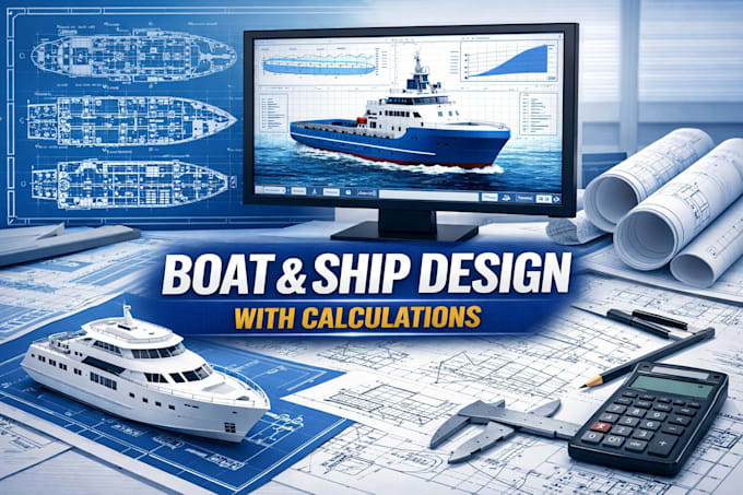 design both or ship with ga plan, stability calculation and 3d modelling