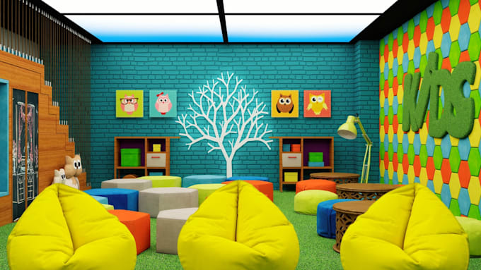 do 3d kids playground, kids room design, 3d nursery room