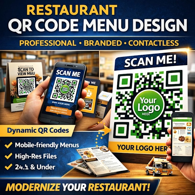 design restaurant qr code menu, digital menu qr code with branding