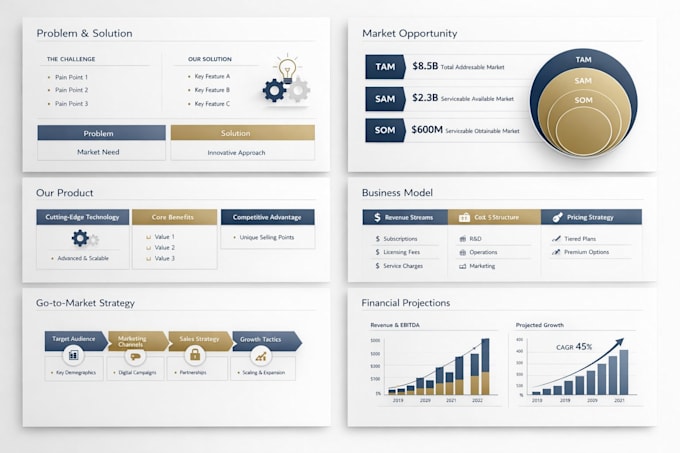 design a clean and professional pitch deck, presentation or proposal