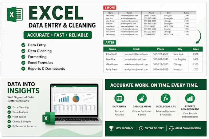do excel data cleaning, data entry and reporting