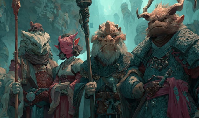 draw your dnd party with cinematic lighting