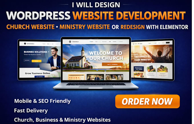 design wordpress webseite development, church website or redesign with elementor