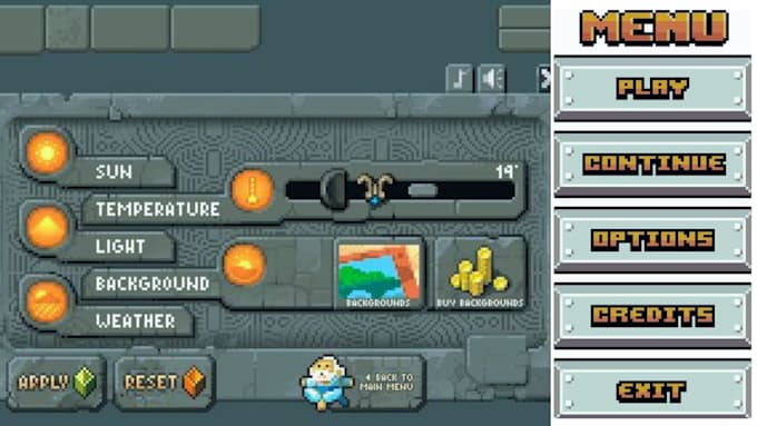 do pixel art game ui, hud hui, tileset, pixel frames, assets, gui element, bars