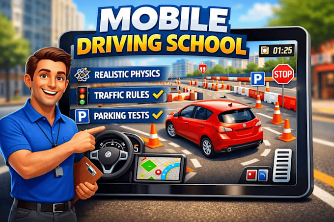 build a professional car driving school game with traffic rules using unity