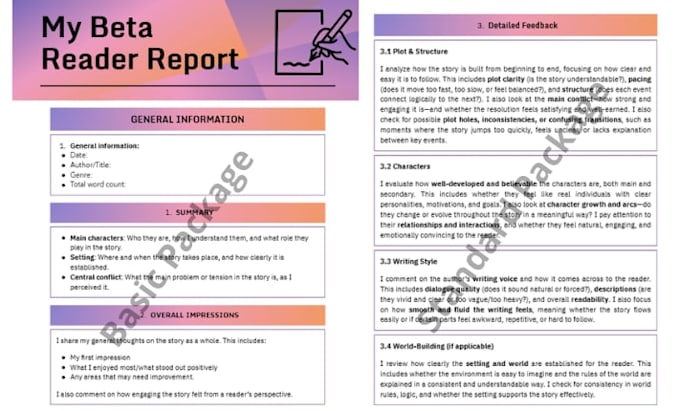 beta read your novel and give reader focused feedback