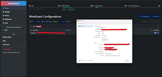 deploy a secure, fast wireguard VPN server, site to client