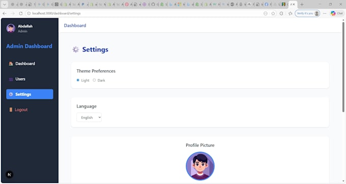 create a professional nextjs dashboard with user management